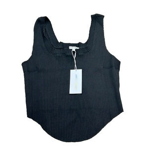 NWT Cotton Citizen Womens Ibiza Ribbed Tank Top Square Neck Cropped Black Size L